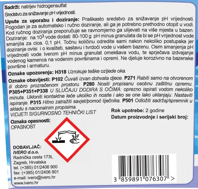 pH MINUS GRANULE, 1 kg - Slika 3
